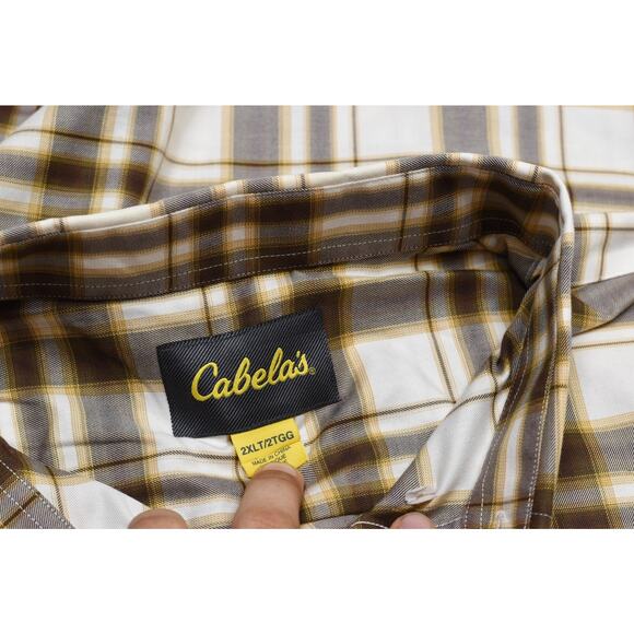 Cabela's Plaid Flannel Button Up Shirt Brown Size 2XLT Big & Tall Flannel - Picture 8 of 8